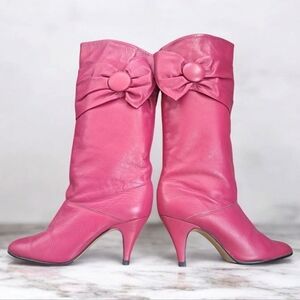 Made In Canada Leather Pink 80s Vintage Heel Boots Size 6 pattern bukle